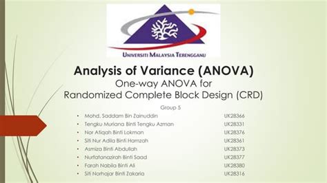 One-way ANOVA for Randomized Complete Block Design (RCBD) | PPT