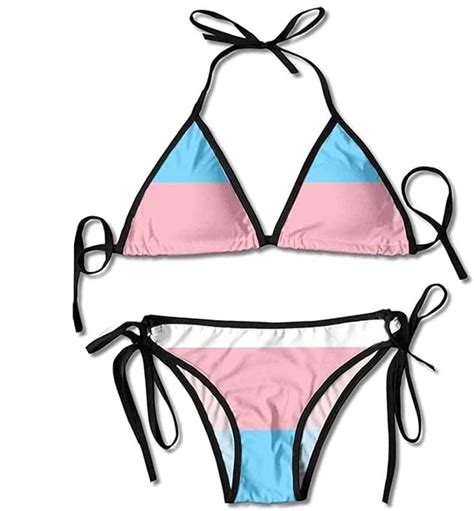 Ggdjst Kimisoy Transgender Pride Flag Lgbt Womens Sexy Bikini 2 Piece Halter Swimsuit Triangle