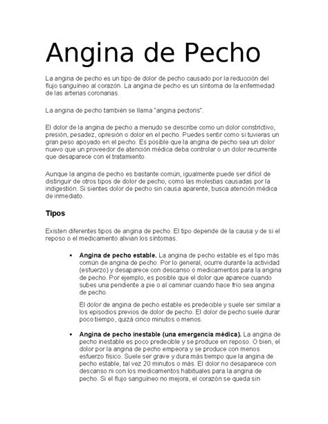 Angina De Pecho Apuntes De Clase De Patologia Del Adulto Angina De