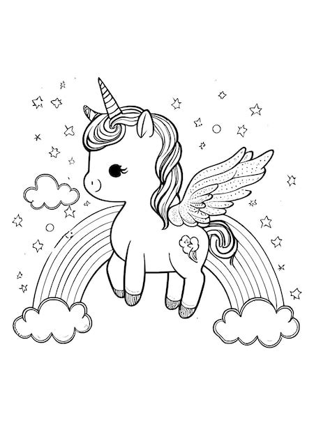 Coloriage De Licorne Pour Les Enfants Vecteur Vecteur Premium