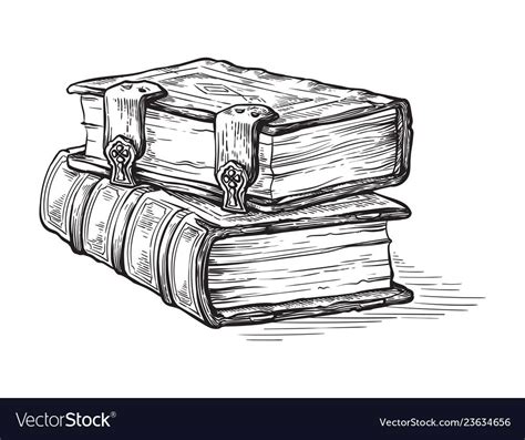 Hand Drawn Sketch Stack From Two Oldest Books Isolated On White