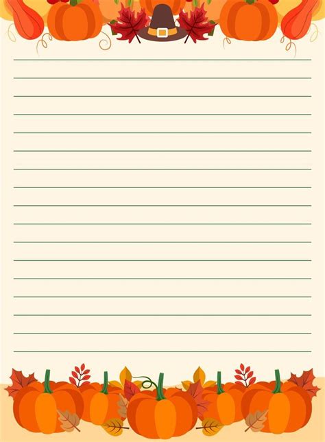 A Thanksgiving Lined Paper With Pumpkins And Leaves