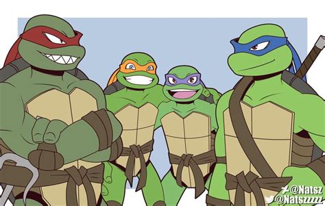 teenage mutant ninjas are lined up for a group photo in this cartoon character drawing