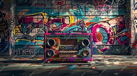 Premium Photo | Retro boombox with graffiti art against a ...