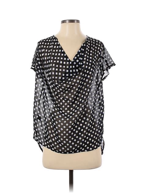 Ann Taylor 100 Polyester Polka Dots Black Short Sleeve Blouse Size S