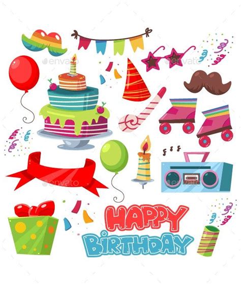 Happy Birthday Party Elements Vector Cartoon Set