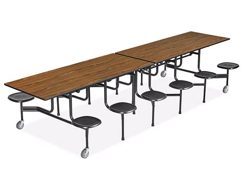 Rectangle Mobile Cafeteria Table with Stools - Walnut H-9855WAL - Uline