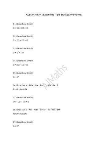 GCSE Maths 9-1 Exam Questions on Expanding Triple Brackets | Teaching ...