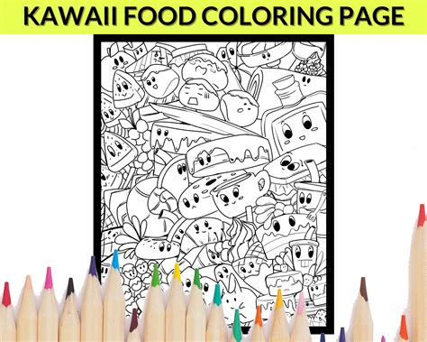 Kawaii Food Doodle Coloring Page, Printable Coloring Sheet - Etsy