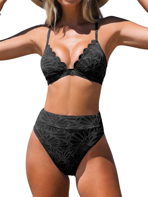 Amazon CUPSHE Bikini Set For Women Bathing Suit High Waisted Scalloped V Neck Two Pieces
