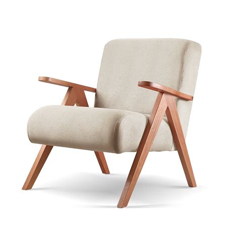 Poltrona Braço de Madeira Laguna linho Nude 100 MadeiraMadeira