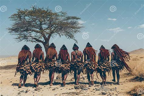 Traditional Tribal Gathering Under African Tree in Desert. Rustic Clothing and Culture. Unity in ...