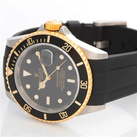 Rolex Submariner Mens 2 Tone Watch 16613 On Rubber B Strap At 1stdibs