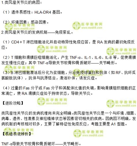 《风湿免疫性疾病》考点 类风湿关节炎的病因及发病机制医学教育网