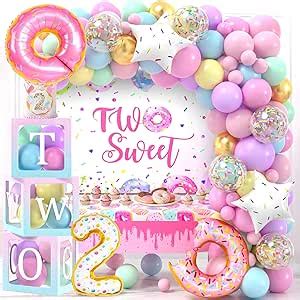 Amazon.com: ESAG Two Sweet Birthday Party Supplies Decorations 2nd Birthday Decorations Girl TWO ...