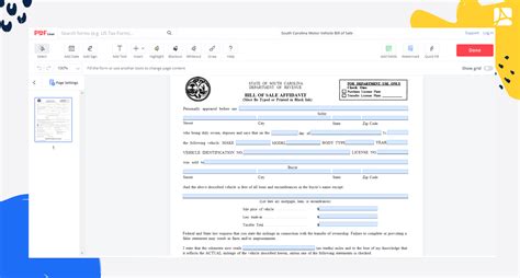 Fillable South Carolina Motor Vehicle Bill Of Sale Pdfliner