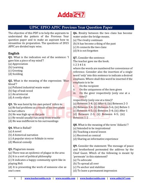 Upsc Epfo Apfc Previous Year Question Paper The Questions Of 2015