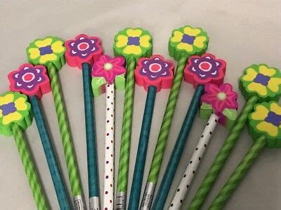 Novelty Pencils with Large Erasers - Assorted Flower Erasers (Pack of 6 ...