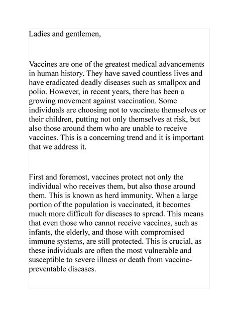 Script Speech Ladies And Gentlemen Vaccines Are One Of The Greatest Medical Advancements In