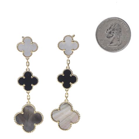 Van Cleef And Arpels 18k Yellow Gold Mother Of Pearl Black Onyx 3 Motifs