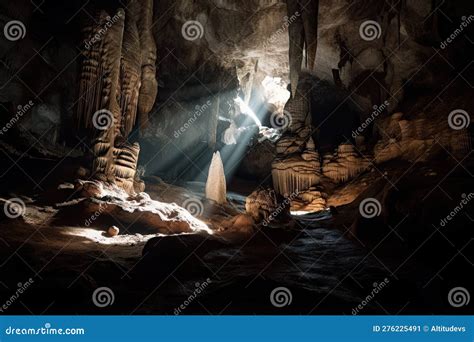 Close Up Of Intricate Cave Spelunking Formations With Flashlight Beam