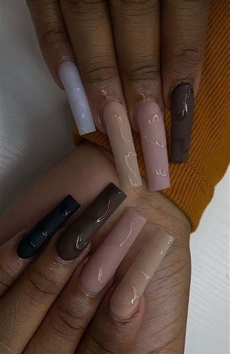 Nude Nails Black Weight Beige Square Xl Long Brown Acrylic Nails