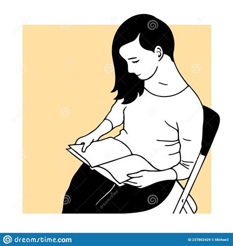 Une Fille Assise Sur Une Chaise Et Lisant Un Livre Illustration De