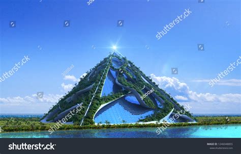 3d Futuristic Green Architecture Glass Pyramid Stock Illustration ...