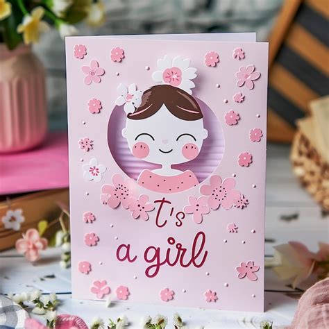 Its A Girl Baby Birth Celebration Card Premium Ai Generated Image