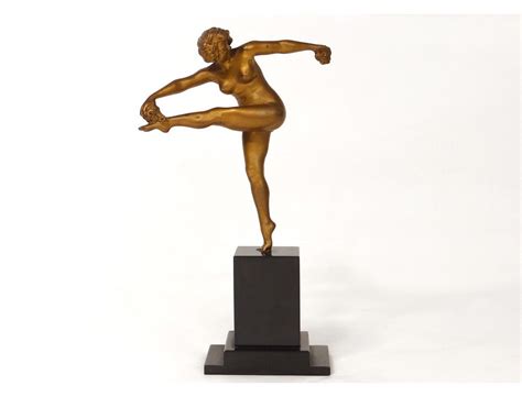 Gilt Bronze Sculpture Nude Female Dancer Colinet Black Marble Nineteenth Century