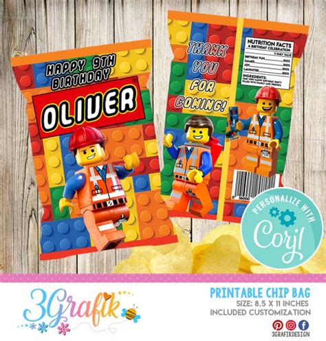 Lego Chip Bag Lego Party Printable Lego Chips Corjl