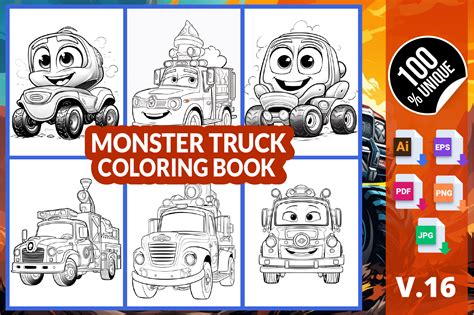 Monster Truck Coloring Book V.16 Graphic by Md Abu Saeid · Creative Fabrica