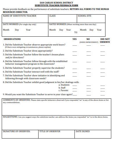 Substitute Teacher Printable Forms - Printable Forms Free Online