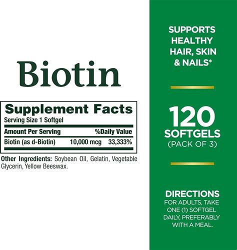 Nature S Bounty Biotin 10 000mcg Supports Beautiful 120 Count Pack Of