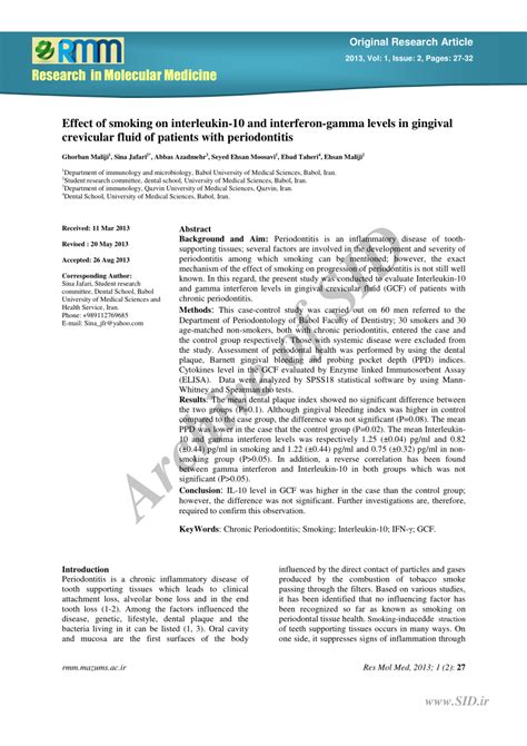 Pdf Effect Of Smoking On Interleukin And Interferon Gamma Levels