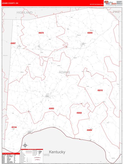 Adams County Oh Zip Code Wall Map Red Line Style By Marketmaps