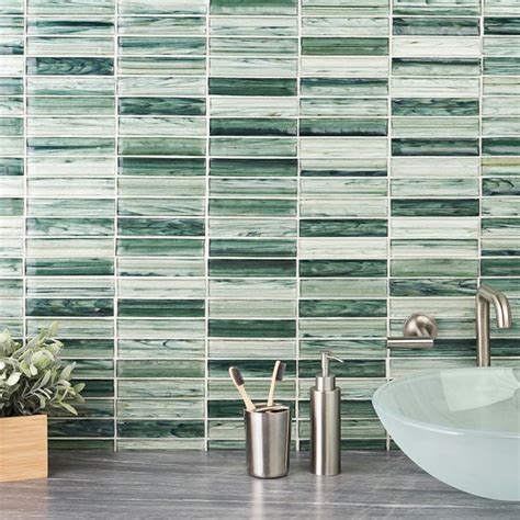 Maya Stacked Sage Polished Glass Mosaic