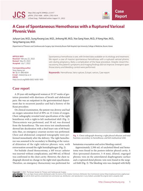 Pdf A Case Of Spontaneous Hemothorax With A Ruptured Variceal Phrenic