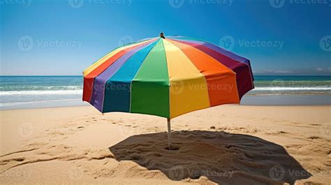 A Colorful Beach Umbrella On A Sandy Beach Generative Ai 26467020