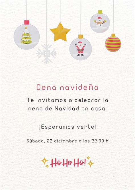 Invitación Cena de Navidad Ilustrada Blanca Plantillas de Canva