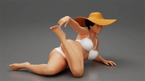 Sexy Girl In Bikini Lying On The Beach With Hat 3D Model 3D Printable CGTrader