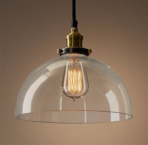 Clear Glass Dome Filament Pendant Aged Steel Glass Ceiling Lamps Glass Pendant Lamp Vintage