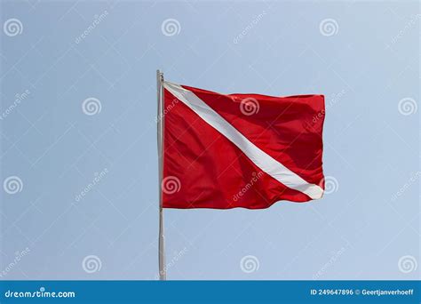 Red with White Stripe Flag Used by Lifeguards Stock Photo - Image of ...