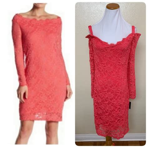 Marina Off Shoulder Lace Sheath Evening Dress Size 14p In Coral Long