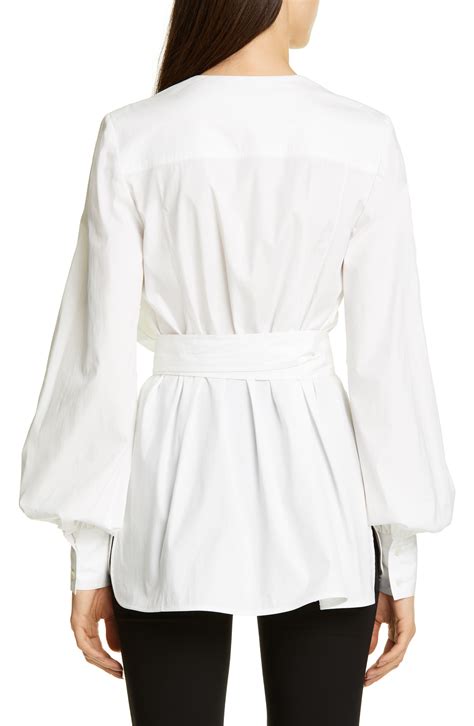 Carolina Herrera Puff Sleeve Poplin Wrap Blouse In White Lyst