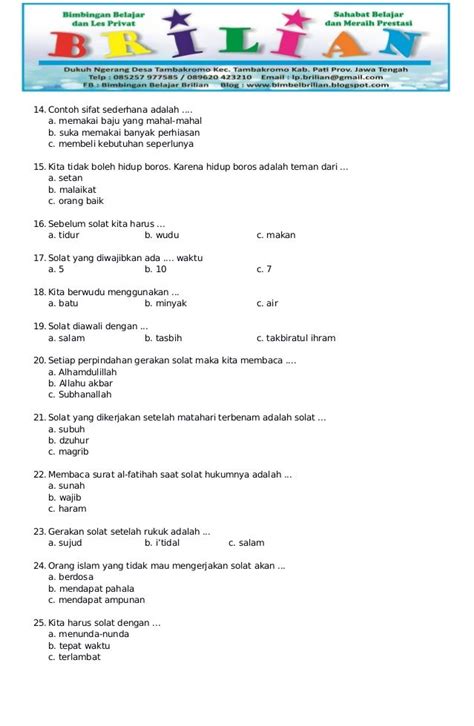 Soal Uas Pai Kelas 2 Semester 1 Dan Kunci Jawaban Riset