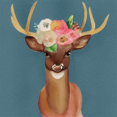 Deer With Flower Crown Watercolor Illustration Creative Fabrica