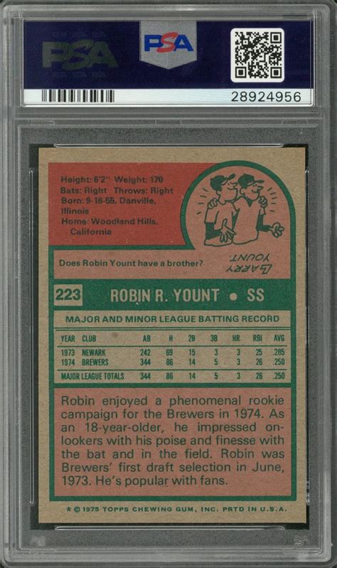 Lot Detail - 1975 Topps #223 Robin Yount Rookie Card – PSA MINT 9