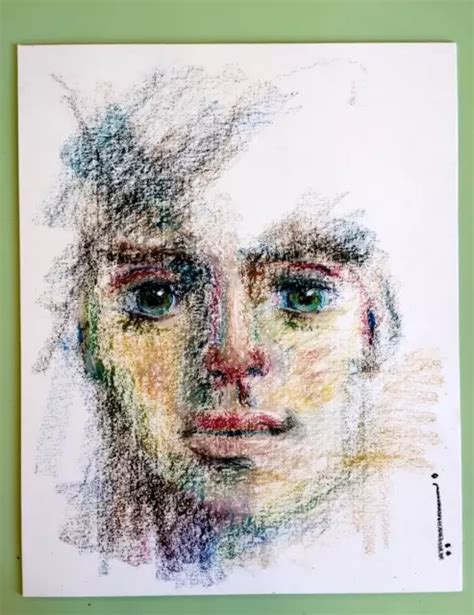 Original Portrait Oil Pastel Painting On Canvas Board Expressionist