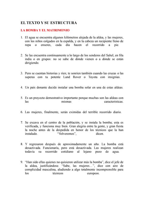 La Bomba Y El Matrimonio Soria Nuñez Harry El Texto Y Su Estructura La Bomba Y El Matrimonio